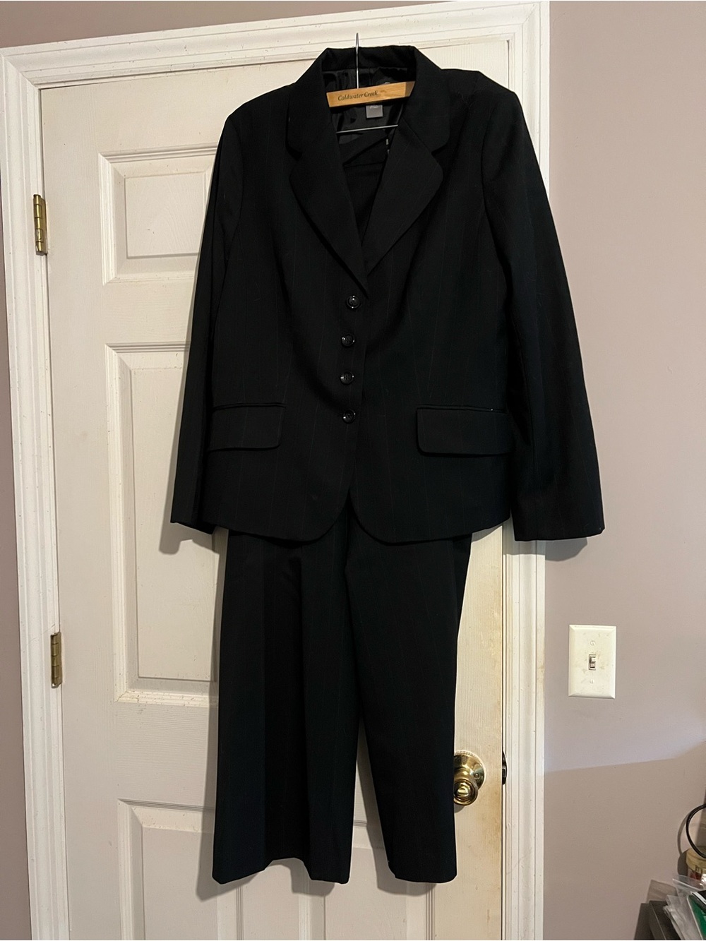 Ann Taylor Navy with Red Pinstripes Women's Two-Piece Suit Blazer & Trousers